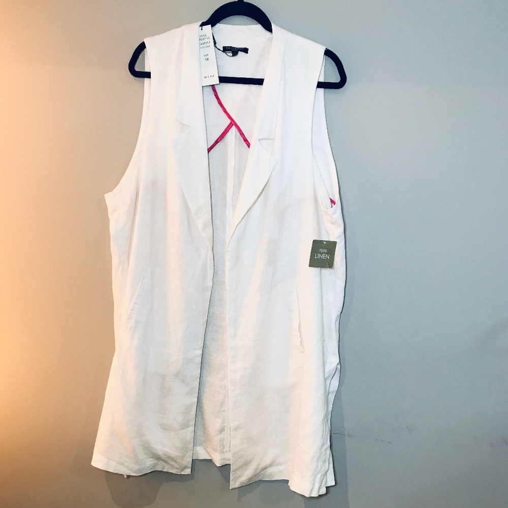 For Cynthia White Linen Collared Tunic Size 1X NWT